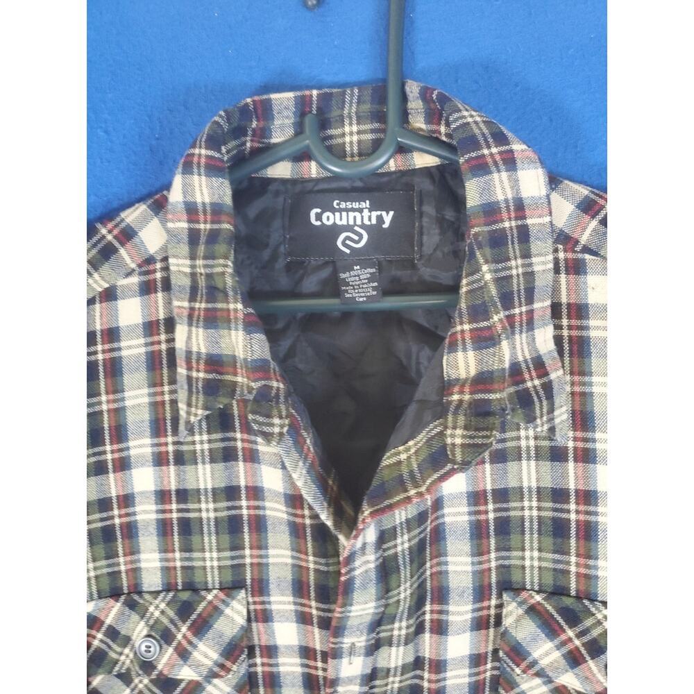 Casual Country Insulated Flannel Button Front Shirt Black & Gray Plaid Men's M - Picture 2 of 15